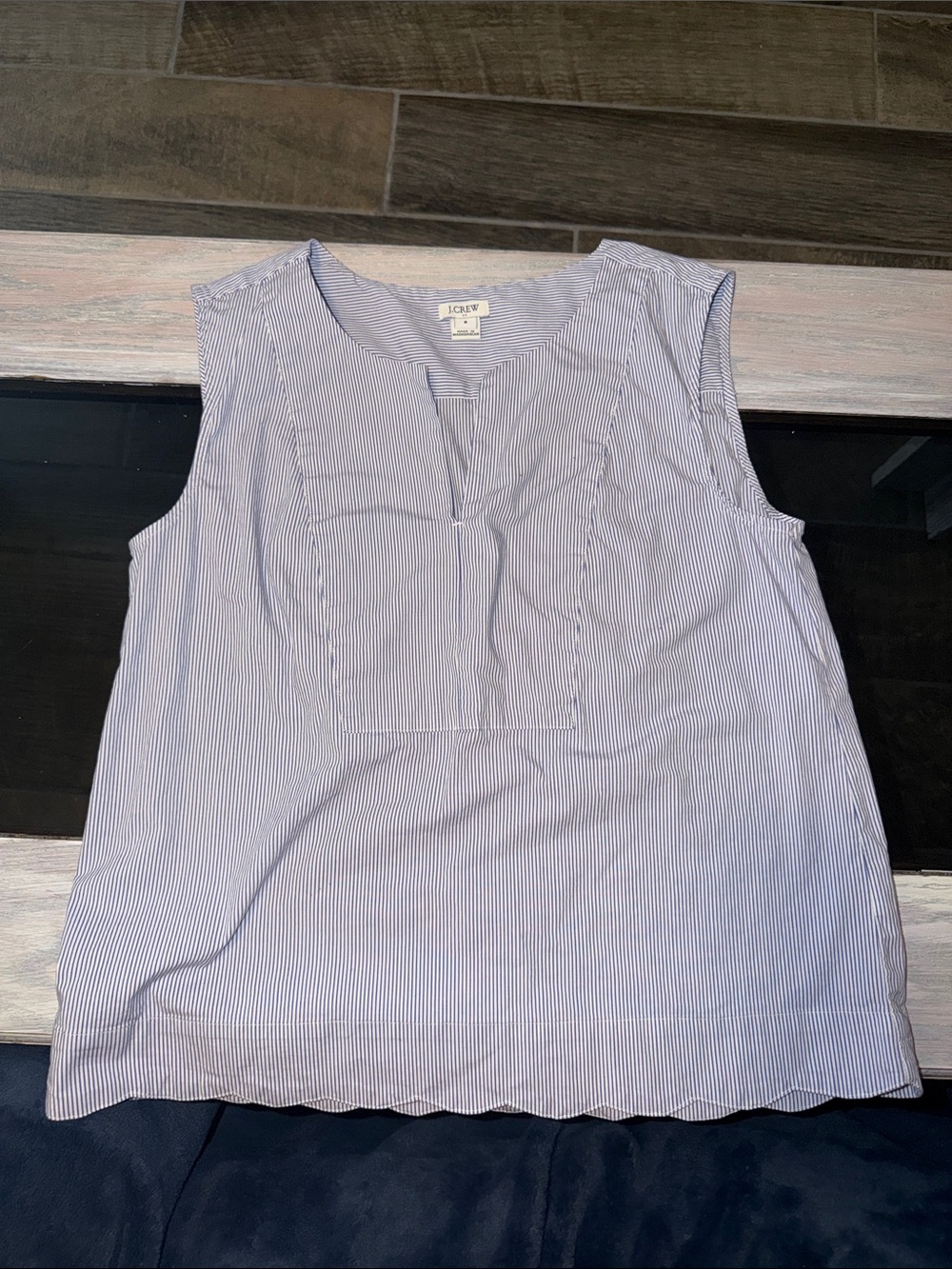 J. Crew Sleeveless Pinstripe Popover Tank in Blue and White
